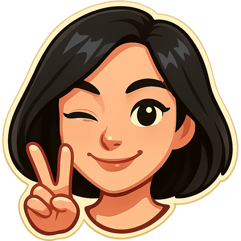Make the girl's head extremely cute and beautiful in the style of classic Telegram stickers: neat facial features, resembling Samsung Sam, pale skin, head only without neck, white background. The girl is smiling, winking (one eye open, the other closed), showing a V (peace) sign with fingers. Clean, bright, cartoon style suitable for a Telegram bot profile. emoji