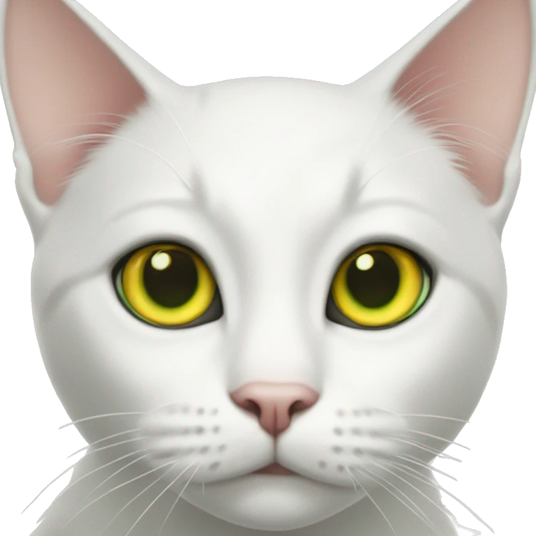 white cat  yellow eyes green collar black spot on head next to right ear emoji
