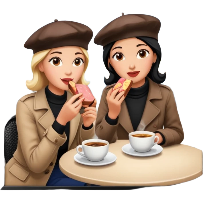  paris women eating SPAM meat at cafe landscape  emoji