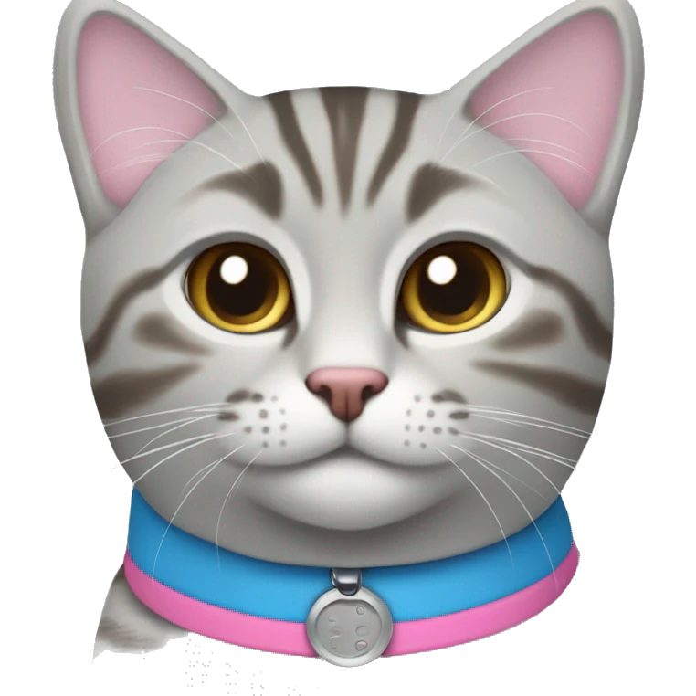 Light grey tabby with blue collar and a dark brown tabby with pink collar emoji