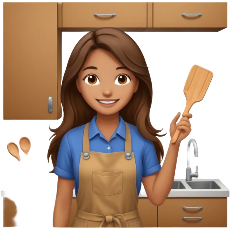 beautiful girl with long brown hair constructing new kitchen emoji
