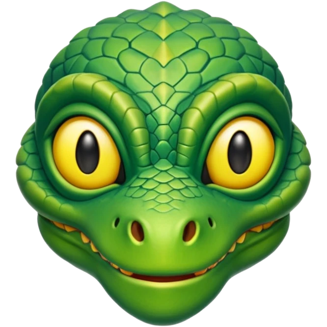 Reptilian alien head, green scales, yellow eyes, cartoon emoji, no background emoji