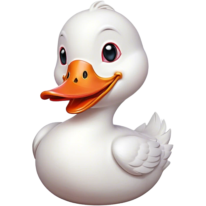 Cinematic Comical White Duck Portrait Emoji, Head tilted dramatically with an exaggeratedly amused expression, featuring a striking, glossy white plumage with a quirky red bill, wide, expressive eyes filled with playful disbelief, Simplified yet hilariously expressive features, highly detailed, glowing with a slightly sassy glow, high shine, dramatic yet playful, stylized with an air of cheeky mischief, bright and endearing, soft glowing outline, capturing the essence of a spirited and over-the-top duck, so meme-worthy it feels like it could quack its way into internet fame instantly! emoji