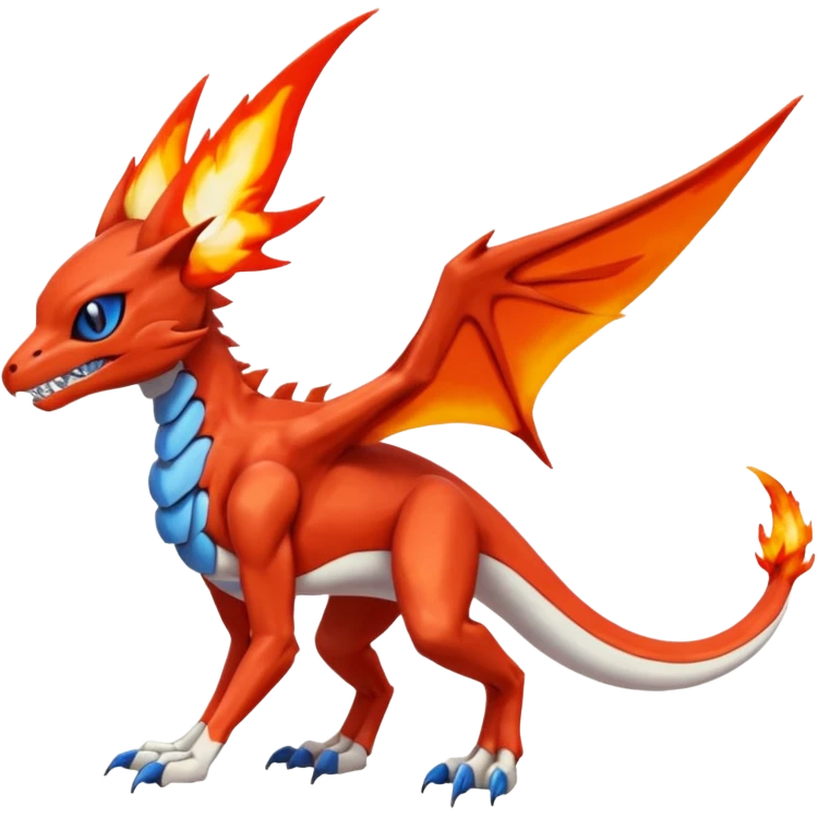 Skeletal Koraidon-Veemon-Digimon-Latias-Peppercat-Pokémon-Flamedramon-fusion-animal-hybrid-creature, Full body  emoji