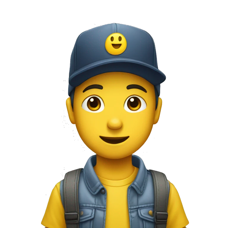 Niño blanco saludando con gorra amarilla emoji