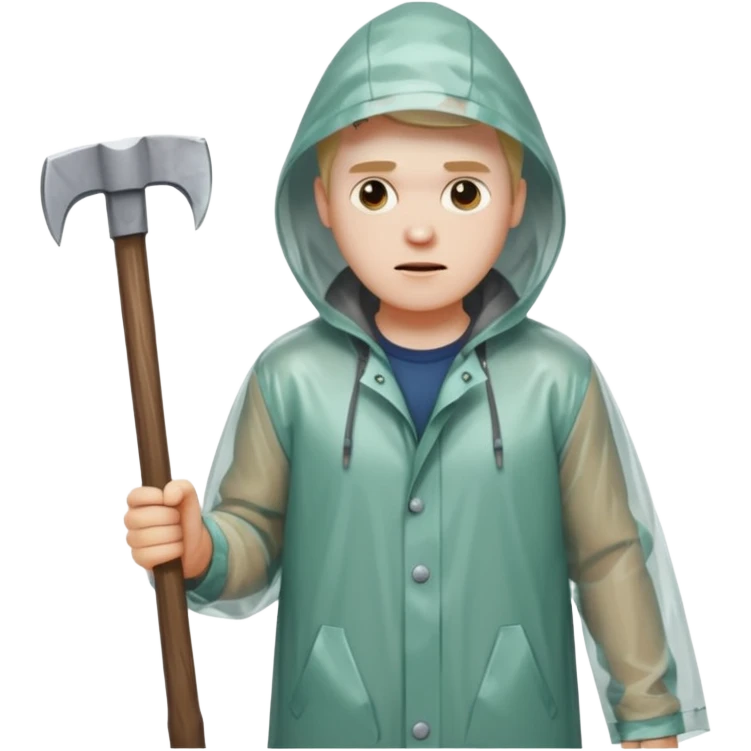 Американский психопат в прозрачном дождевике без капюшона с топором emoji