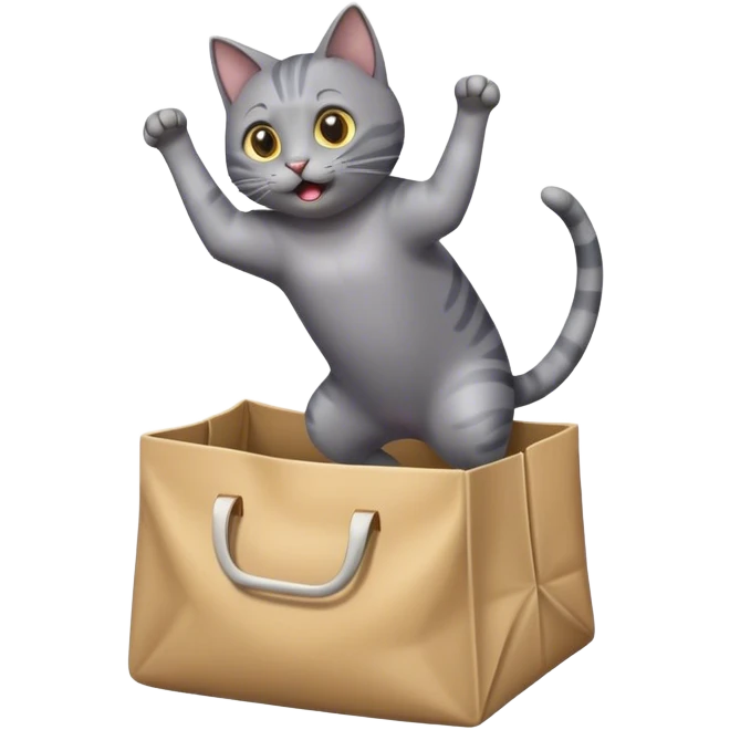 grey cat jumping out of bag emoji