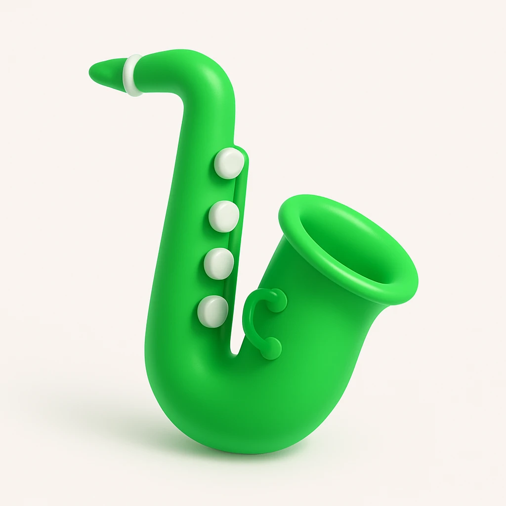 saxophone, shiny and playful, 3D green style emoji