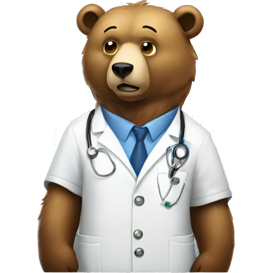 bear wearing lab coat with question mark, question mark emoji