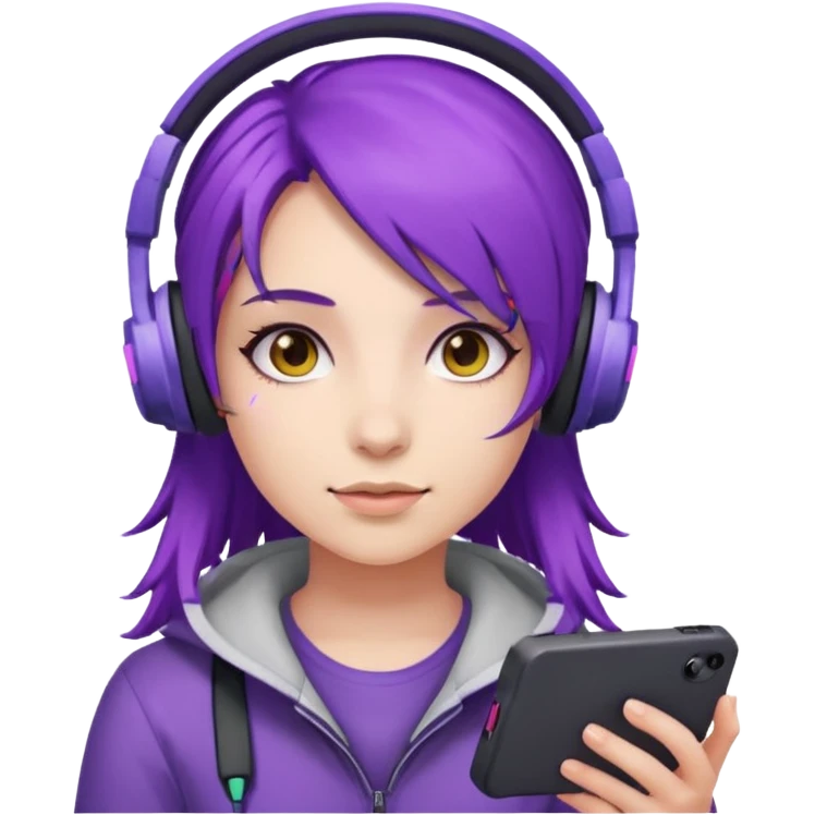 Gamer Girl with Headset + Purple Hair emoji