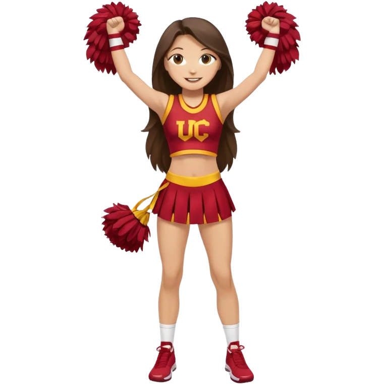 full body skinny white happy long haired brunette girl USC cheerleader emoji