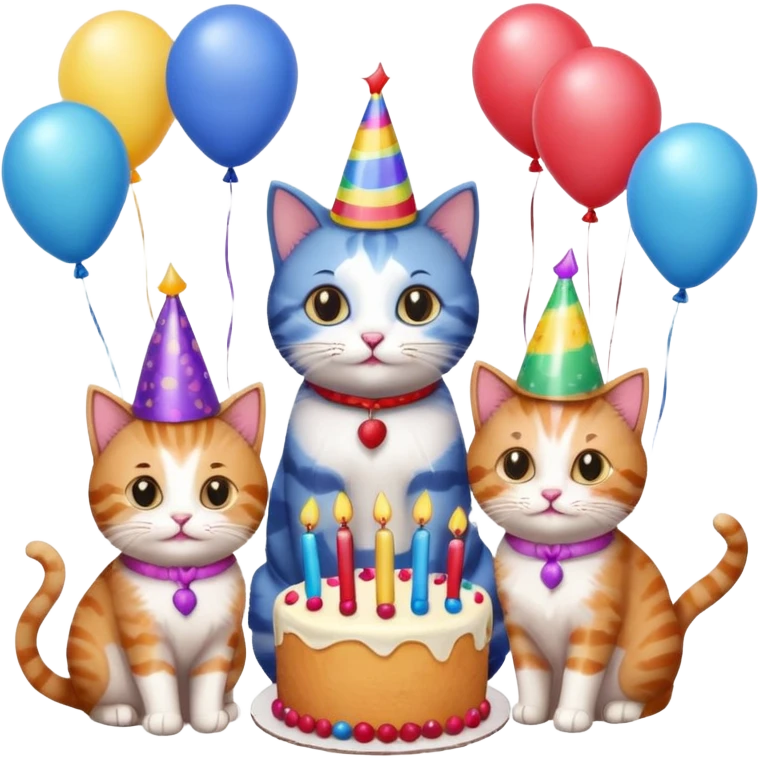 3 cats and a kitten at a birthday party emoji