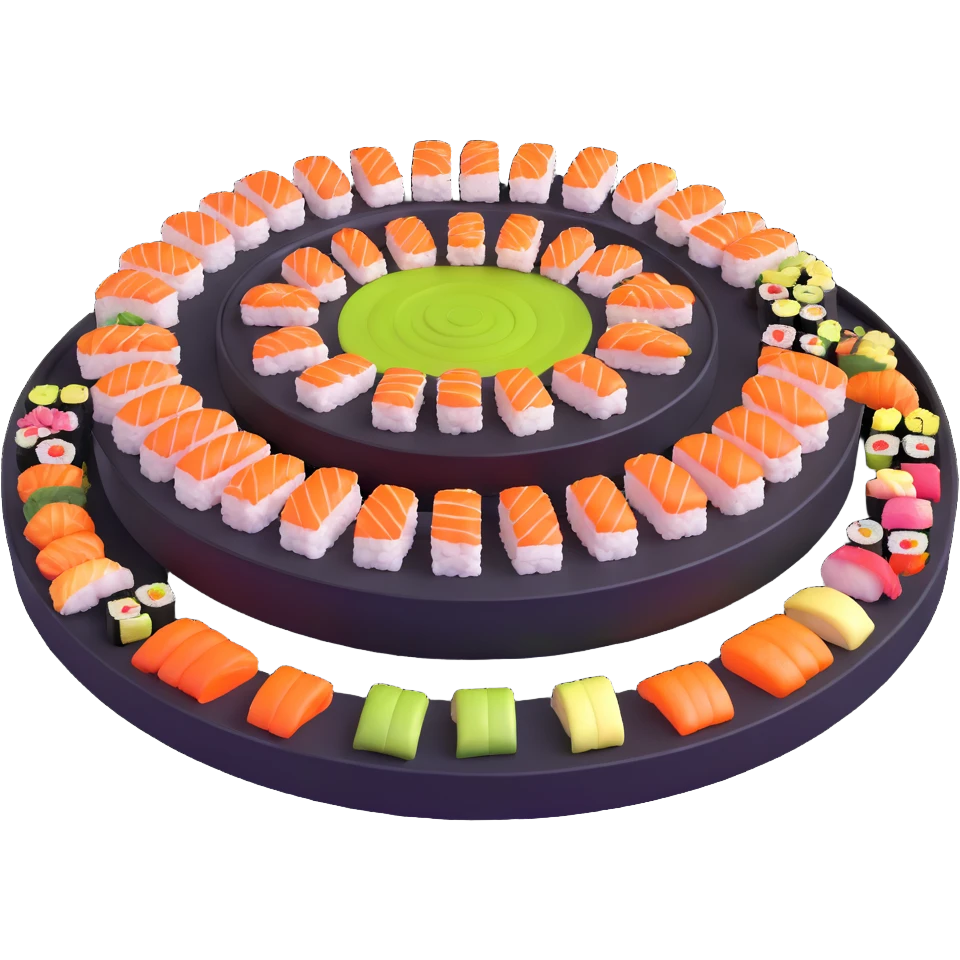 rotating sushi conveyor belt restaurant with colorful sushi plates emoji