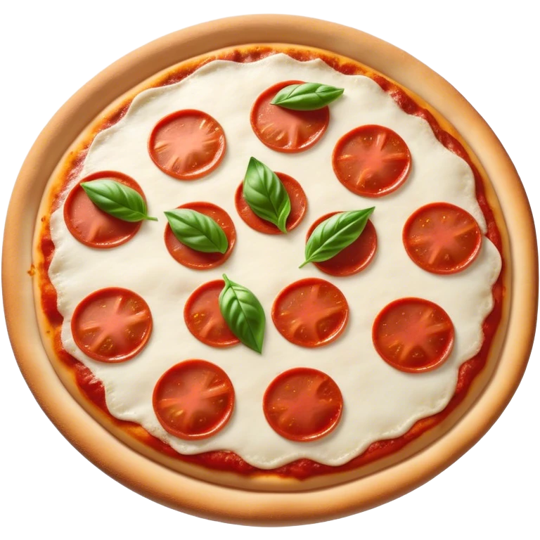 Cinematic Realistic Pizza Napoletana Dish Emoji, depicted as a classic thin‚Äêcrust pizza topped with vibrant tomato sauce, fresh mozzarella, and basil rendered with mouth‚Äêwatering textures and warm natural lighting. emoji