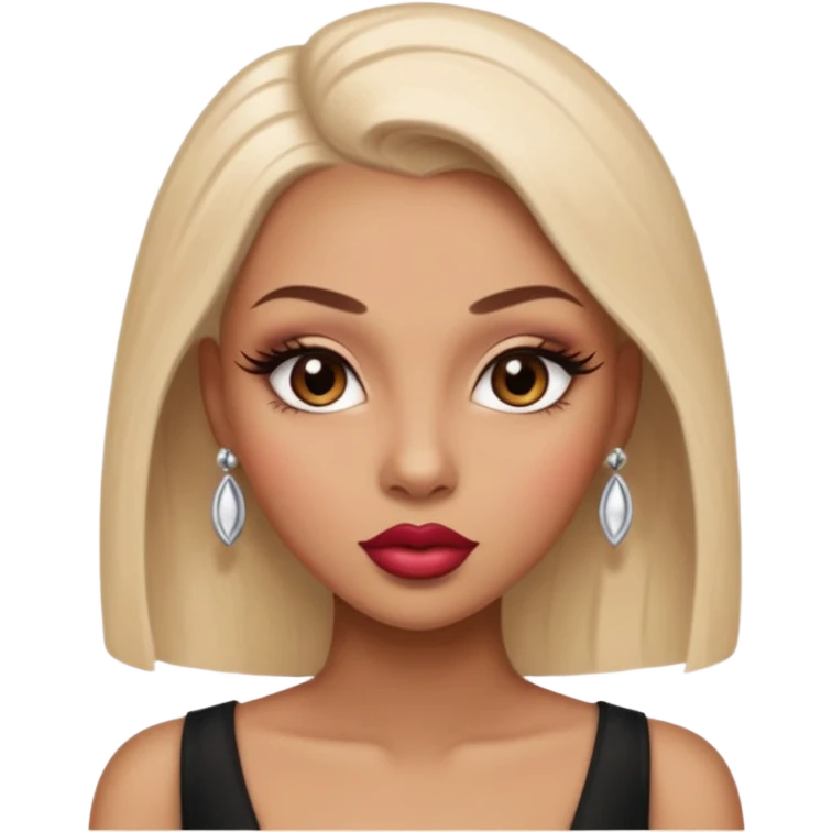 Glamourous, light brown skin tone, very beautiful woman, with big plump lips, long long lashes, shave head, brown eyes emoji
