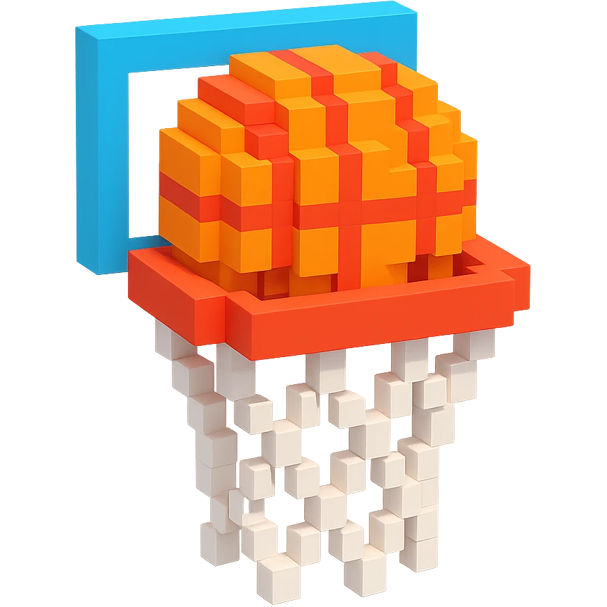 Voxel-style basketball in a net, variation 8 emoji