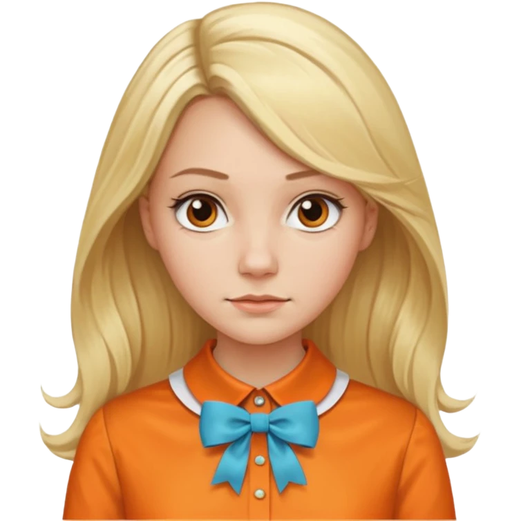 long blond hair not smiling woman with orange blouse bow collar emoji
