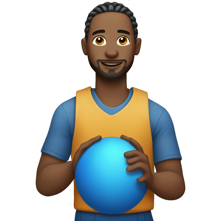 A man with cornrows holding a blue ball  in his hand emoji