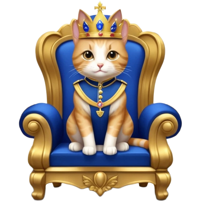 "A regal anthropomorphic cat, dressed in a royal blue and gold military uniform, sitting on a lavish marble throne in a grand, dimly lit palace hall. Cinematic lighting, highly detailed, dramatic, 10 seconds, ultra-realistic."
​ emoji
