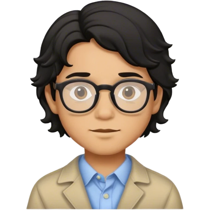 chico con cabello negro mediano ondulado partido por la mitad con gafas de piel morena clara emoji
