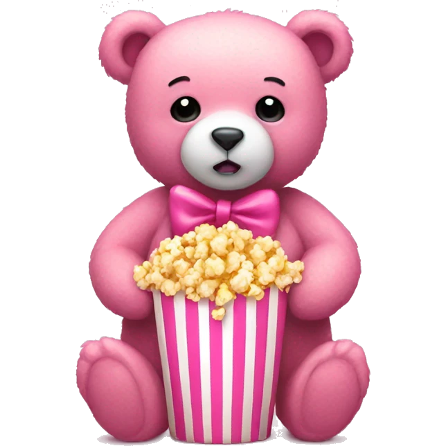 Pink bear with a bow with popcorn emoji