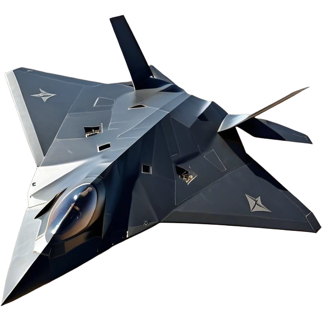 F-117 Nighthawk - Lockheed Martin (Stealth Grey) A futuristic stealth attack aircraft with a distinct faceted, angular design in a stealthy matte grey. Its sharp, jagged edges and unconventional, almost alien-like shape make it look like a shadow cutting through the night sky. The surface should appear non-reflective with subtle panel lines. emoji