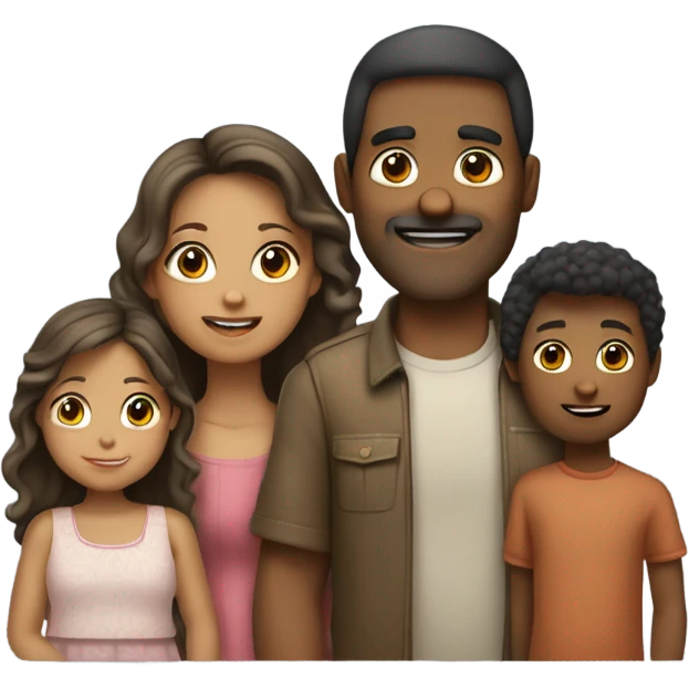 Familia, una niña de pelo marrón, un niño de pelo marrón, una mujer de pelo rubio y un papa de pelo negro emoji