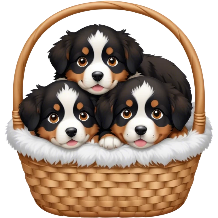 kawaii disney bernese mountain dog puppies in a basket emoji