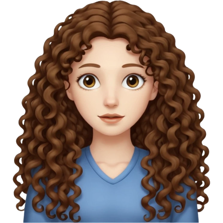 pale woman with brown curly very long hair, middle part. the hair is very very very very very very long, so long, you can't see the ends emoji