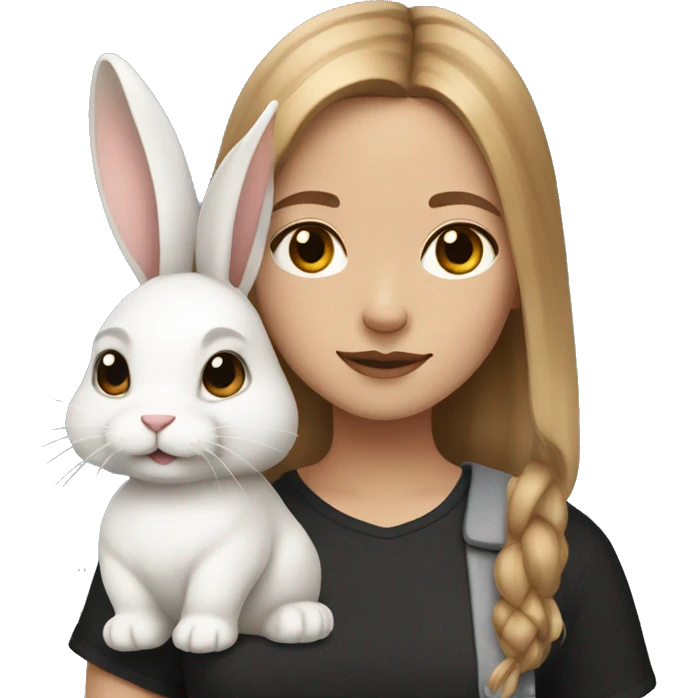 girl with light brown hair with a white and black rabbit on her shoulder emoji