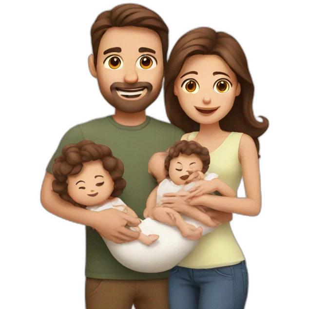 Brown hair father, long Brown hair mother holding a baby emoji