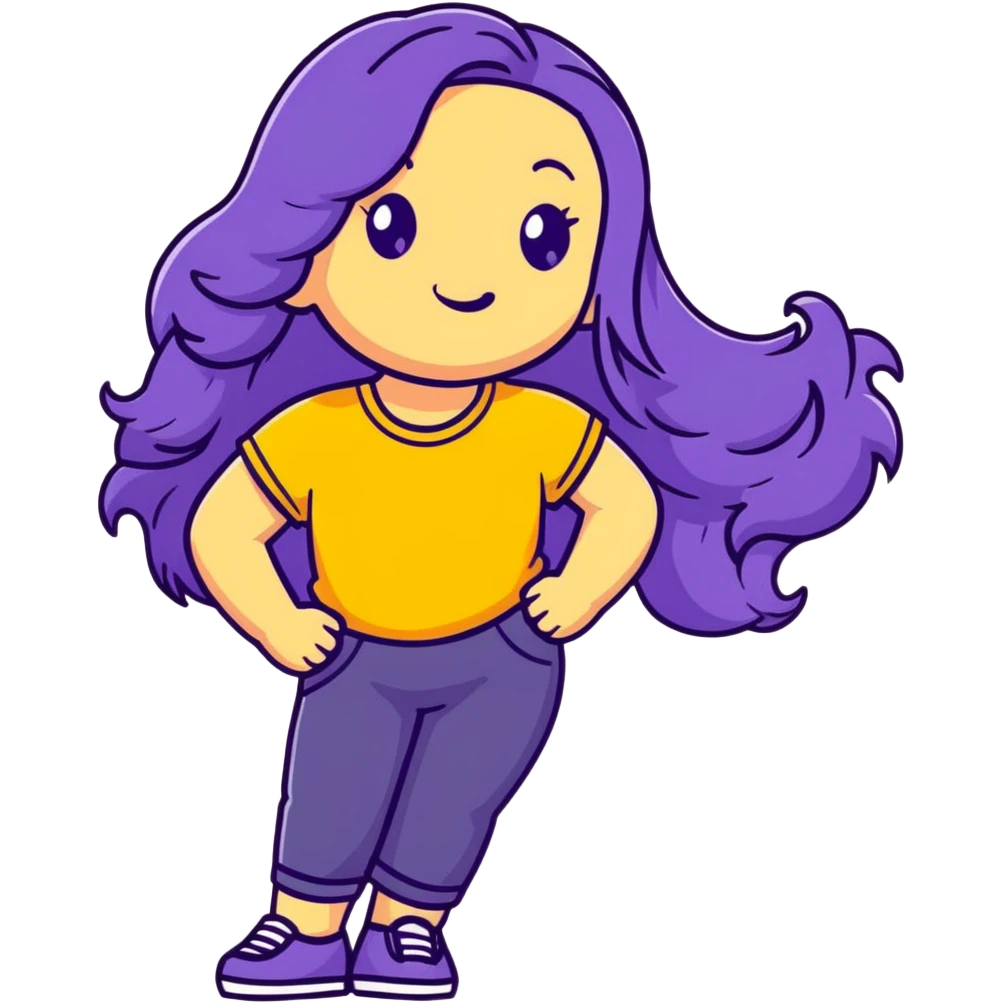 A cute girl with long, wavy purple hair reaching her waist emoji