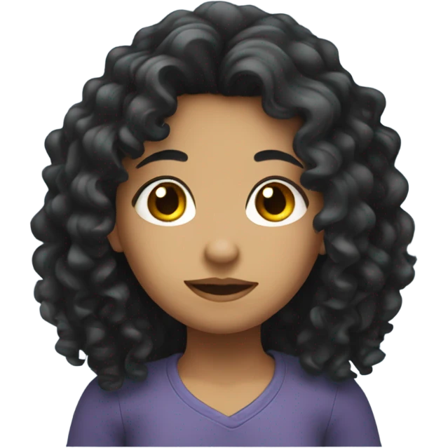 Shy girl with long black curly hair  emoji