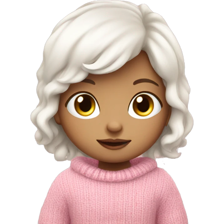 Pretty white baby girl with pink sweater reading cozy 3d emoji