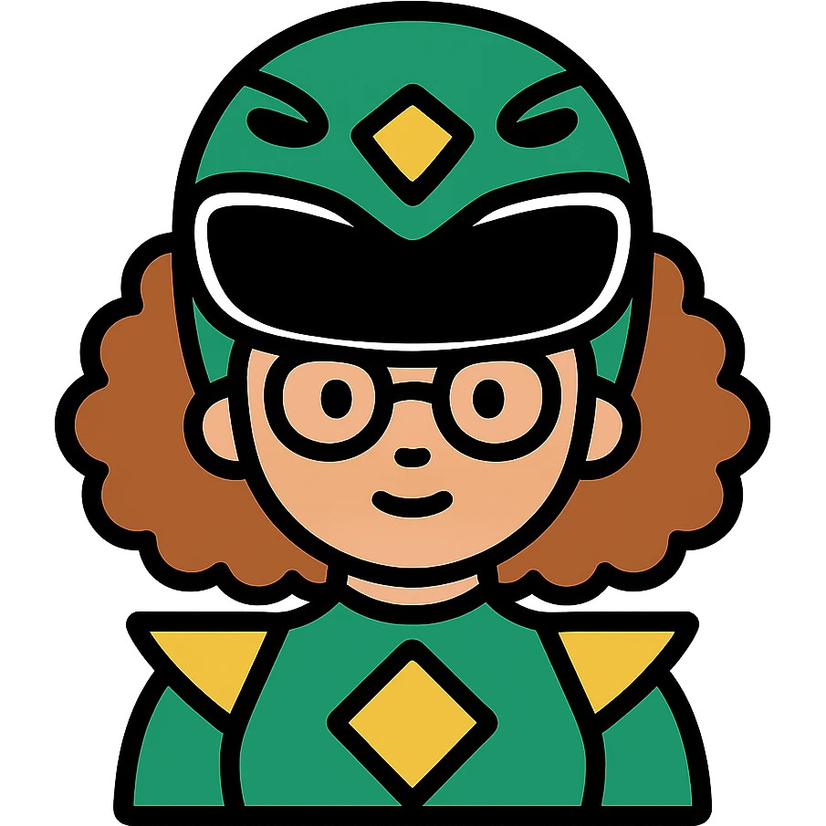 green power ranger, white girl with curly brown hair and glasses emoji