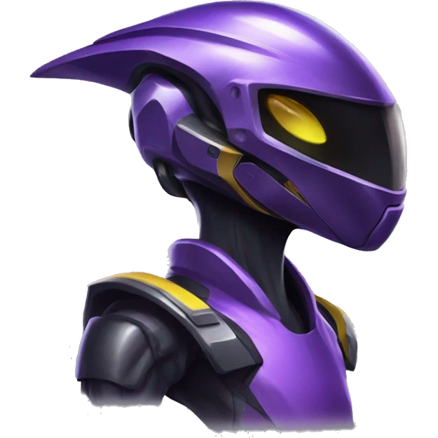 a shiny black-purple-yellow Genesect-Raptor-Fakémon—hybrid with a futuristic visor-helmet full bod emoji