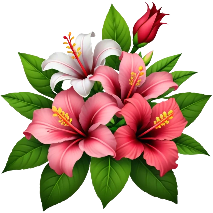 bouquet of lillie’s, roses, and hibiscus’s  emoji