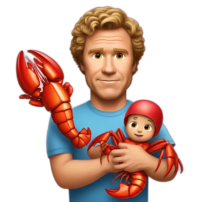 Will Ferrell holding a lobster as a baby emoji