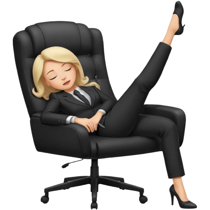 Boss sleeping in a chair with her legs up on the desk emoji