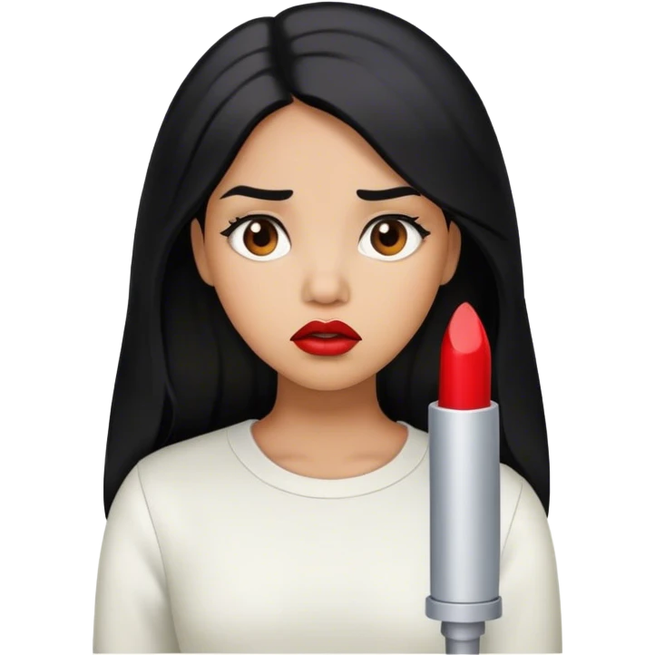 Girl with light brown skin and lipstick and long black hair looking confused emoji