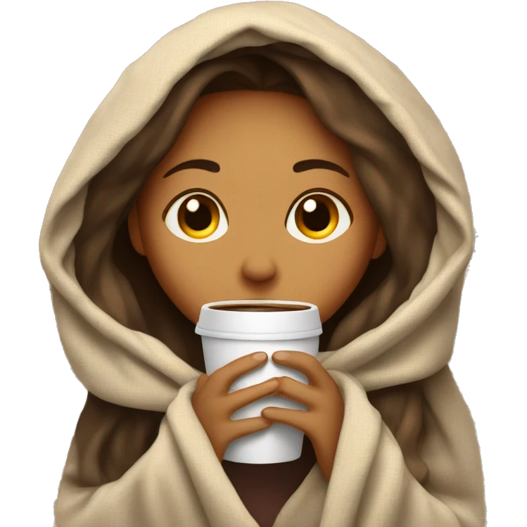 girl inside a blanket sipping coffee eyes closed emoji