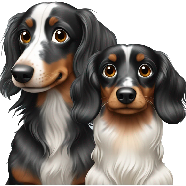 Two Tri Black Merle long haired Dachshunds together emoji
