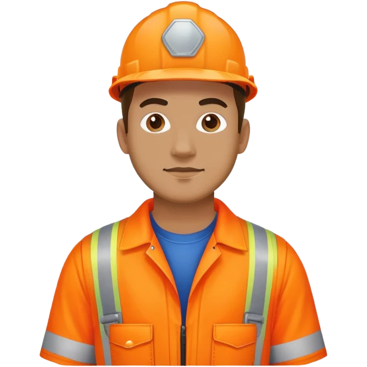 man standing backwards, wearing orange hi visibility overalls,  emoji