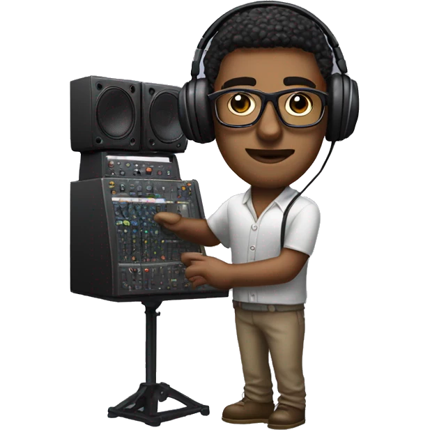 realistic sound engineer with mixer, glasses and headphones emoji