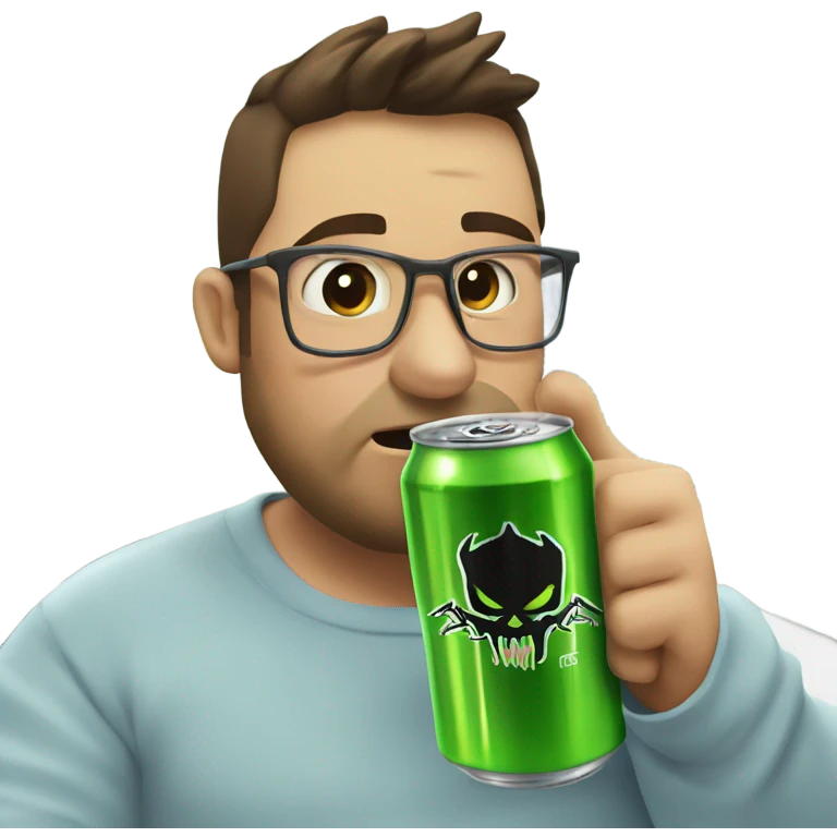 Fat back end developer drinking a monster energy in a hospital on Christmas emoji