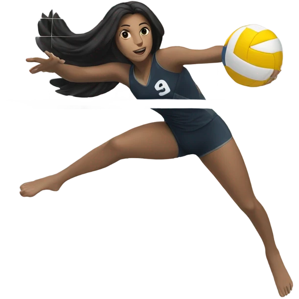 Dark hair girl diving for volleyball emoji