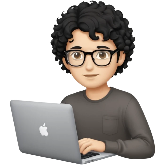 guy with wavy kinda curly black hair and light-to-medium skin tone and glasses, with a macbook emoji
