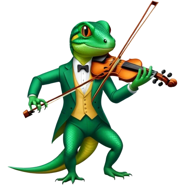 A lizard in a classic suit is playing the violin. emoji