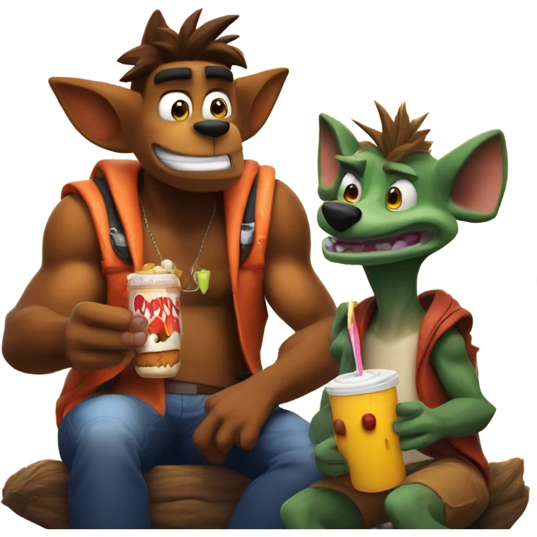crash bandicoot eating a hot dog with dingodile emoji