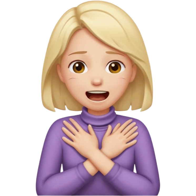 Girl with hands crossed around neck choking herself screaming laughing crying emoji